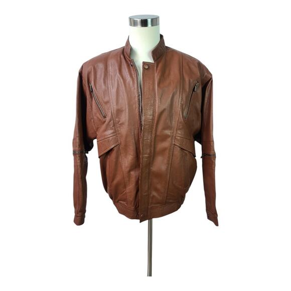 Lee Camperas Caramel Brown Leather Vintage Bomber Moto Jacket Coat Lined XXXL - Picture 1 of 6